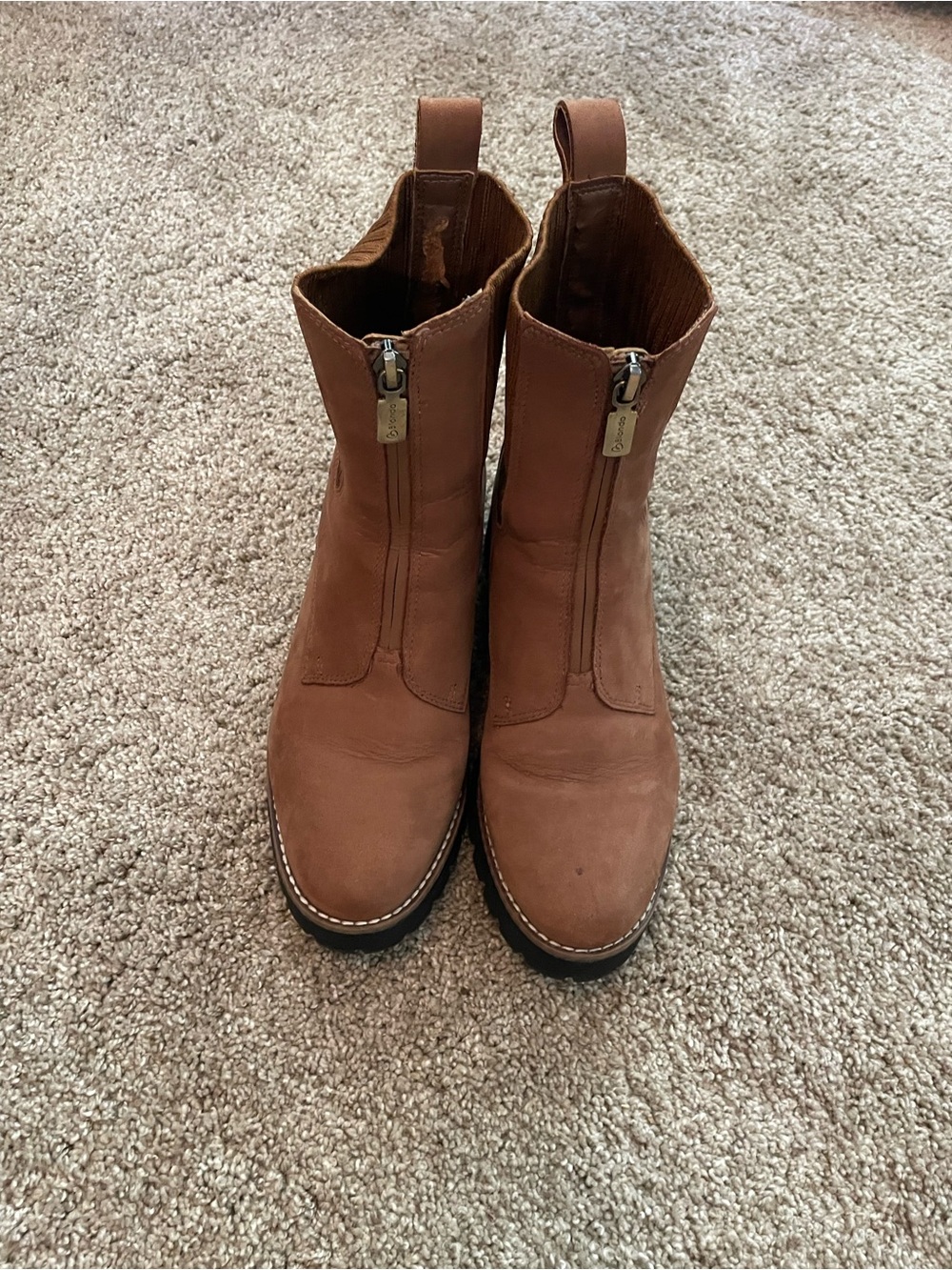 Blondo Chestnut Brown Zip-Front Leather Ankle Booties